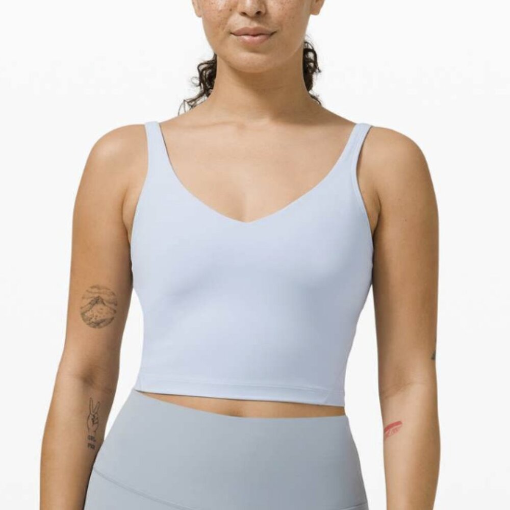 Lululemon Align Tank Top Crop Nulu Built-in-Bra Blue Linen Size 2